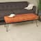 4ft. Brown Leather Upholstered Bench with Hairpin Legs
